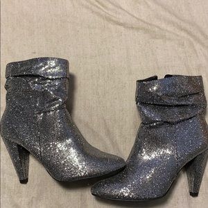 Sequin silver heeled booties
